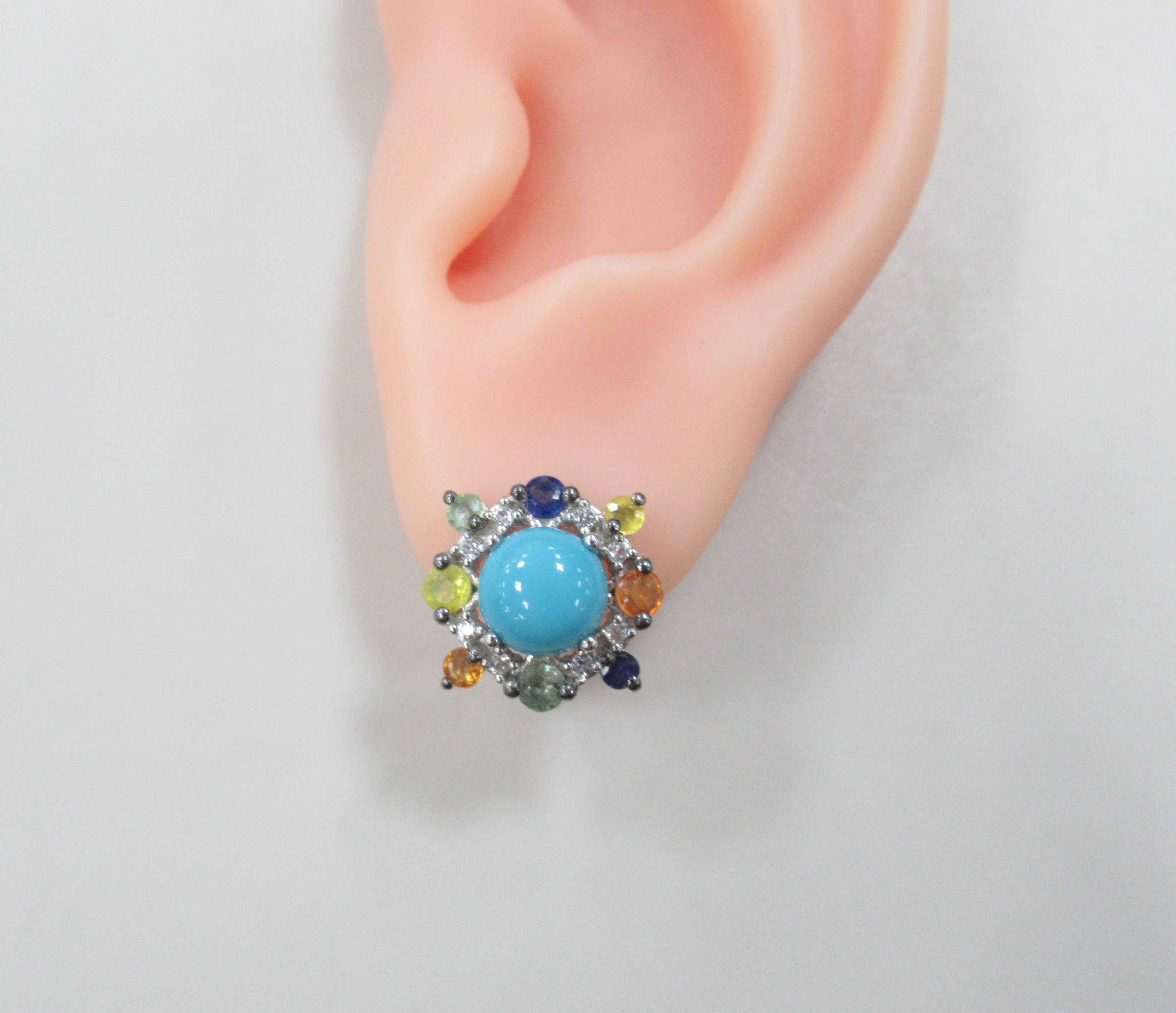 Серебряные серьги с бирюзой и мультисапфирами